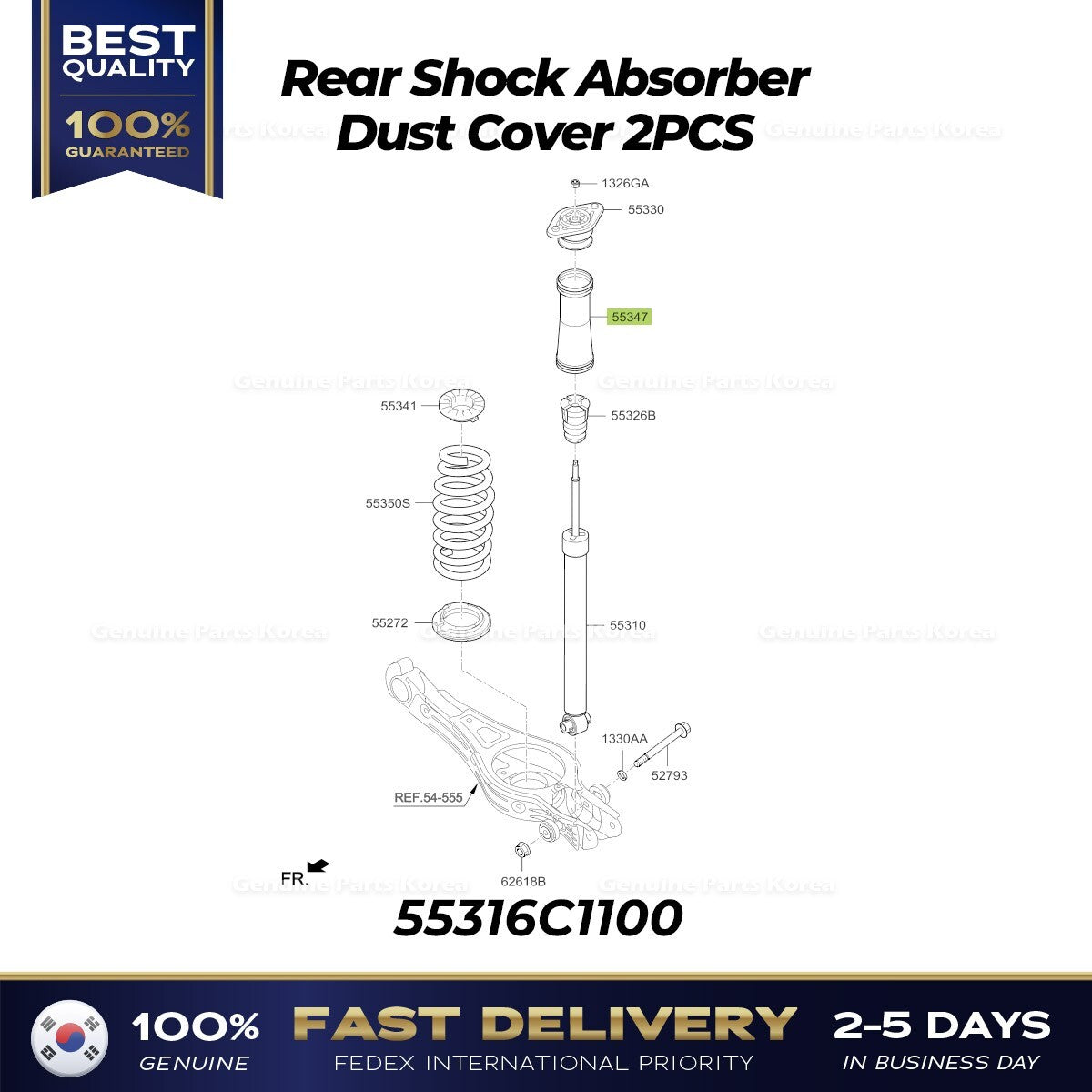 Genuine Rear Shock Absorber Dust Cover 2PCS 55316C1100 for Hyundai Sonata