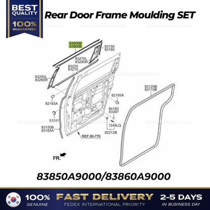 Genuine Rear Door Frame Moulding SET 83850A9000 83860A9000 for Kia Sedona