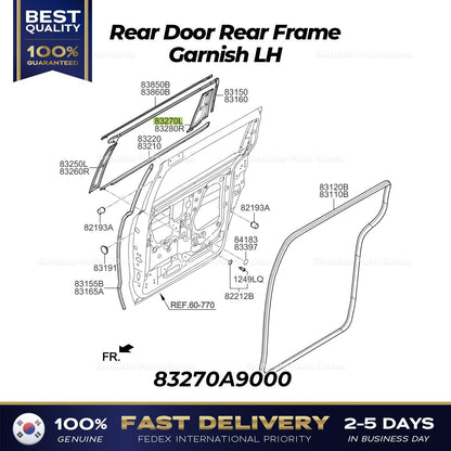 Genuine Rear Door Rear Frame Garnish LH 83270A9000 for Kia Sedona