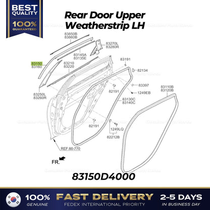 Genuine Rear Door Upper Weatherstrip LH 83150D4000 for Kia Optima