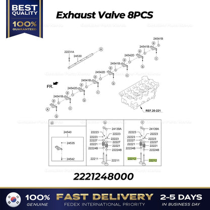 Genuine Exhaust Valve 8PCS 2221248000 for Hyundai E-County