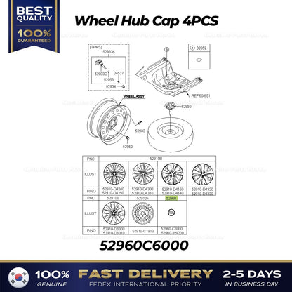 Genuine Wheel Hub Cap 4PCS 52960C6000 for Kia Optima Sedona Sorento