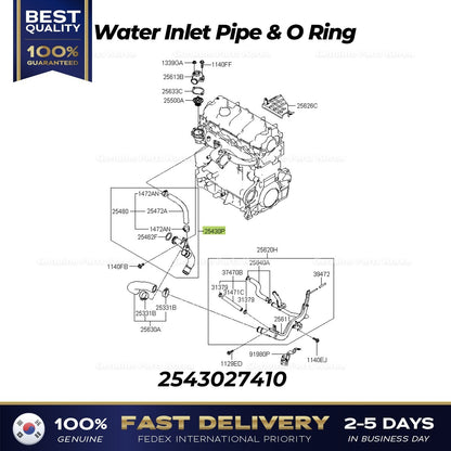 Genuine Water Inlet Pipe & O Ring 2543027410 for Hyundai Santa Fe