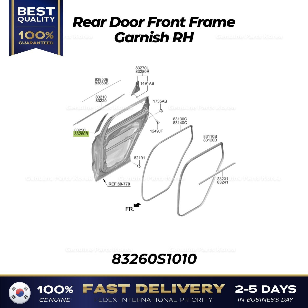 Genuine Rear Door Front Frame Garnish RH 83260S1010 for Hyundai Santa Fe