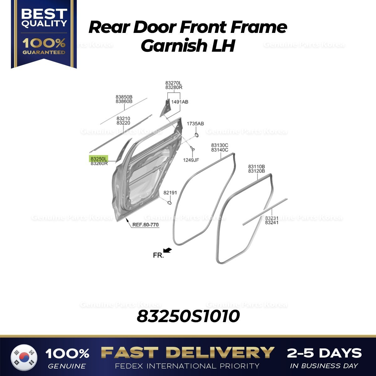 Genuine Rear Door Front Frame Garnish LH 83250S1010 for Hyundai Santa Fe