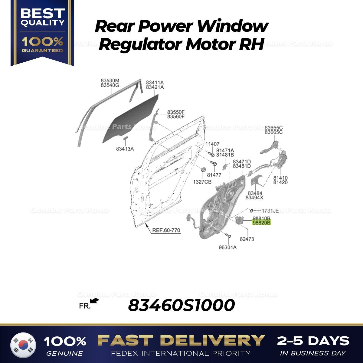 Genuine Rear Power Window Regulator Motor RH 83460S1000 for Hyundai Santa Fe