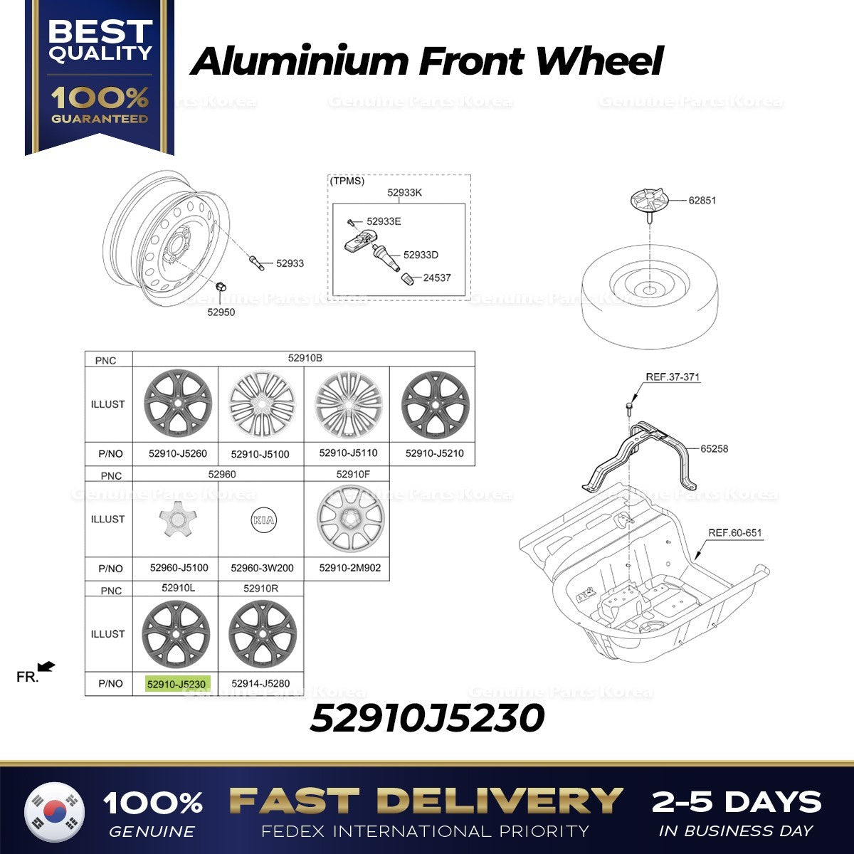 Genuine Aluminium Front Wheel 52910J5230 for Kia Stinger