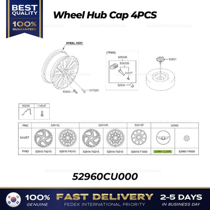 Genuine Wheel Hub Cap 4PCS 52960CU000 for Hyundai Genesis G90 GV60