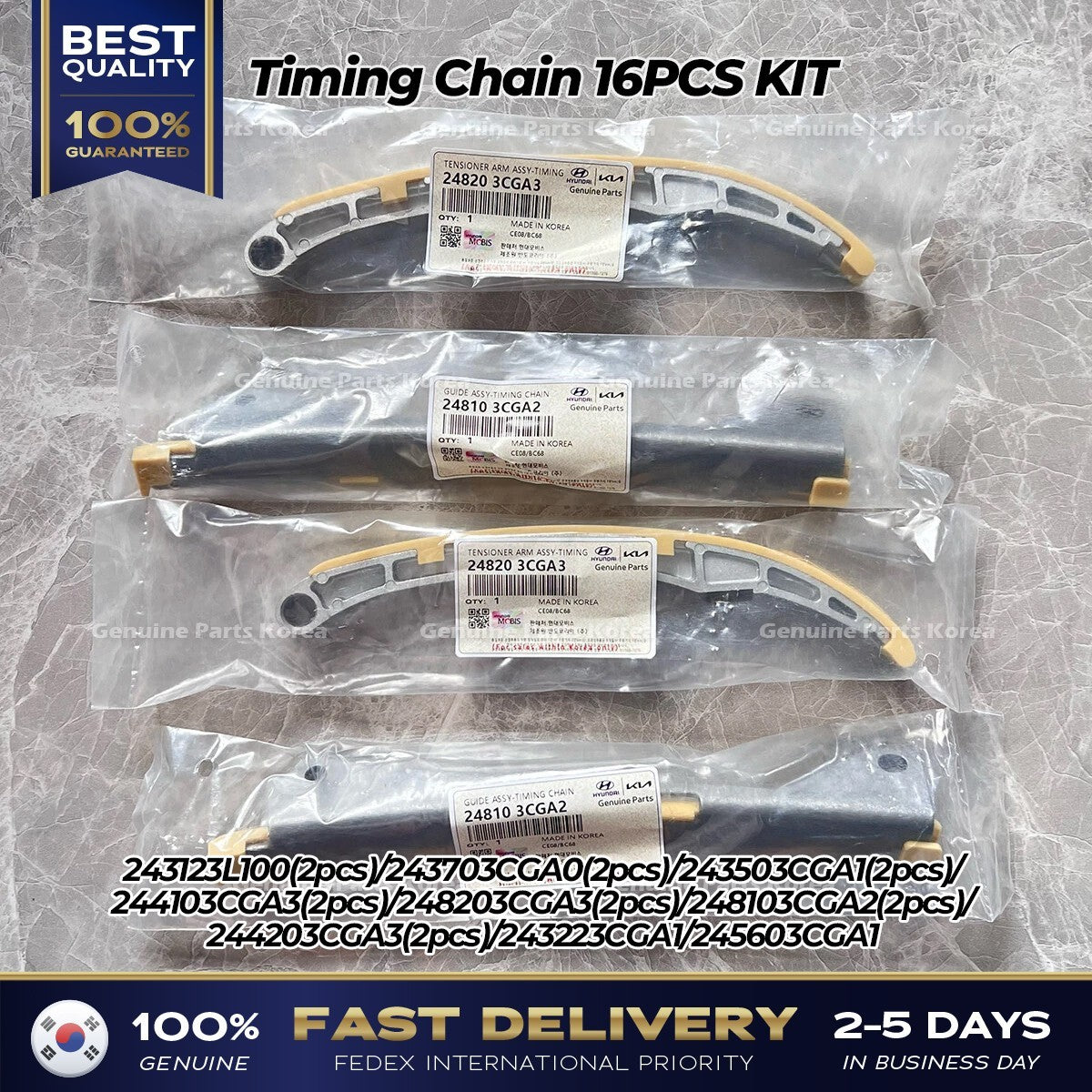 Genuine Timing Chain 16PCS KIT for Hyundai Azera Genesis Kia Cadenza