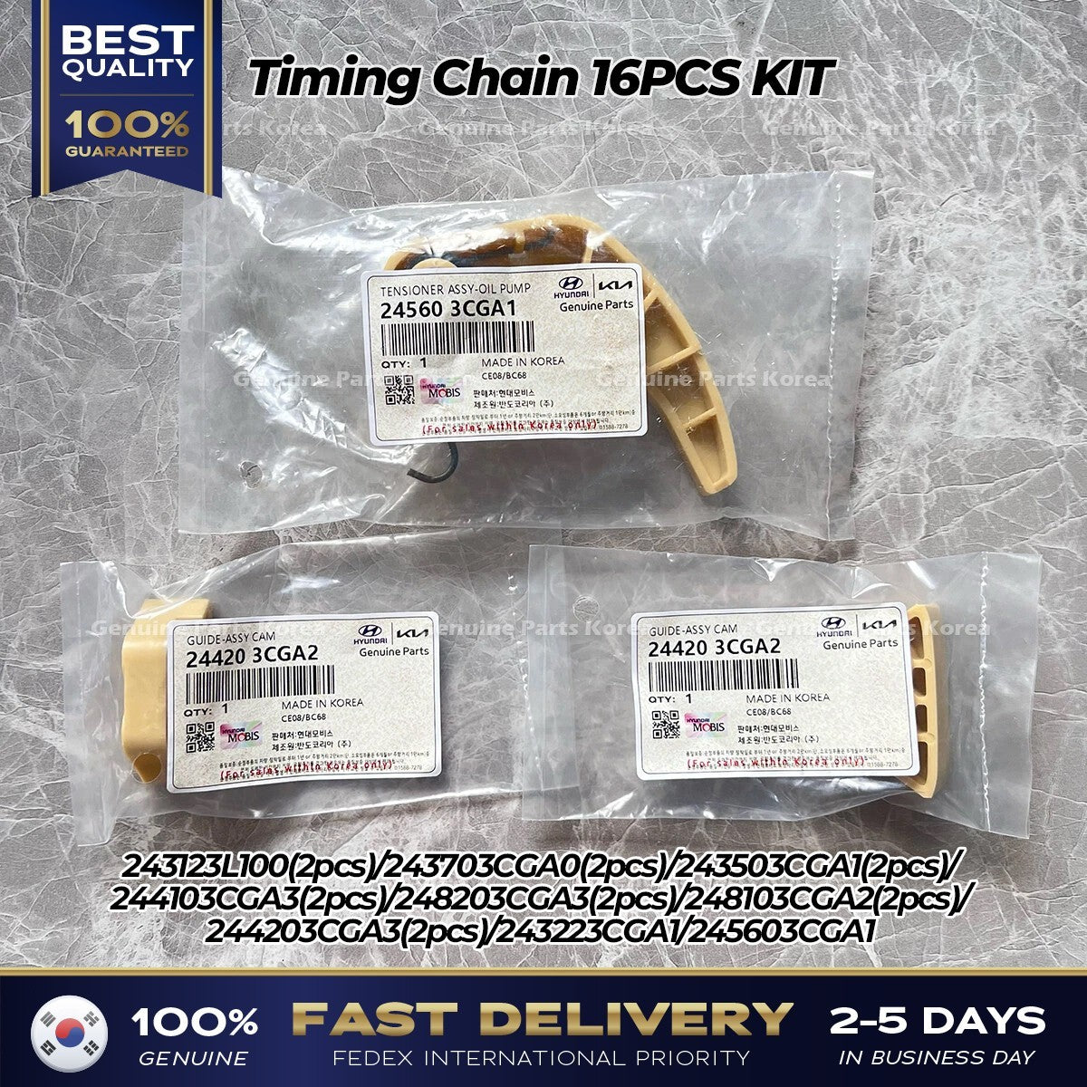 Genuine Timing Chain 16PCS KIT for Hyundai Azera Genesis Kia Cadenza