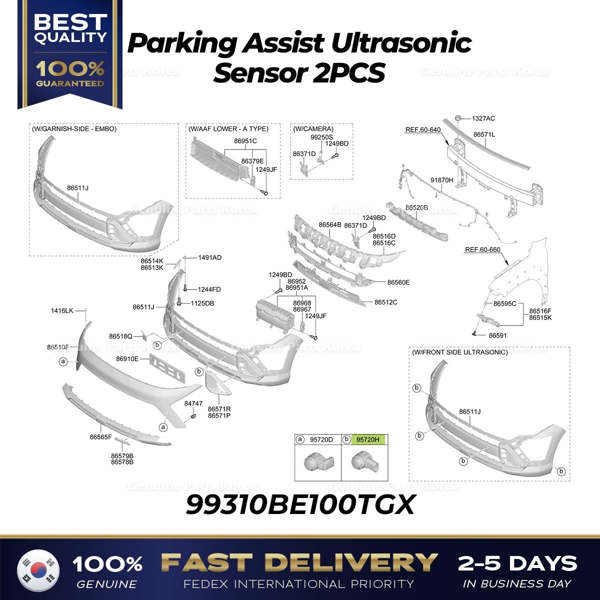 Genuine Parking Assist Ultrasonic Sensor 2PCS 99310BE100TGX for Kona Hybrid