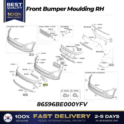 Genuine Front Bumper Moulding RH 86596BE000YFV for Hyundai Kona