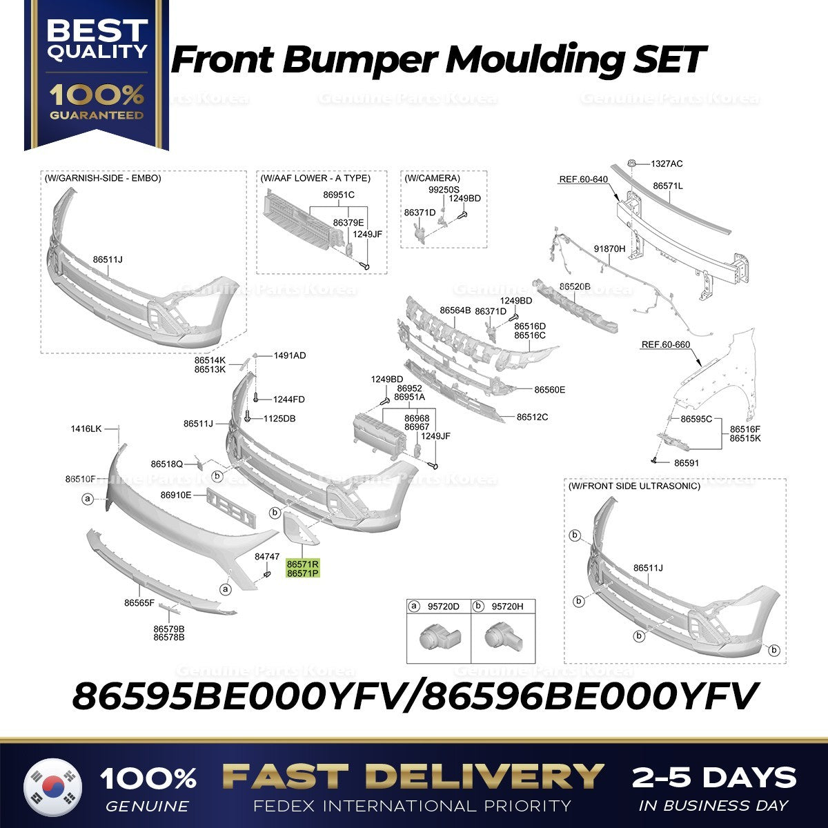 Genuine Front Bumper Moulding SET 86595BE000YFV 86596BE000YFV for Hyundai Kona