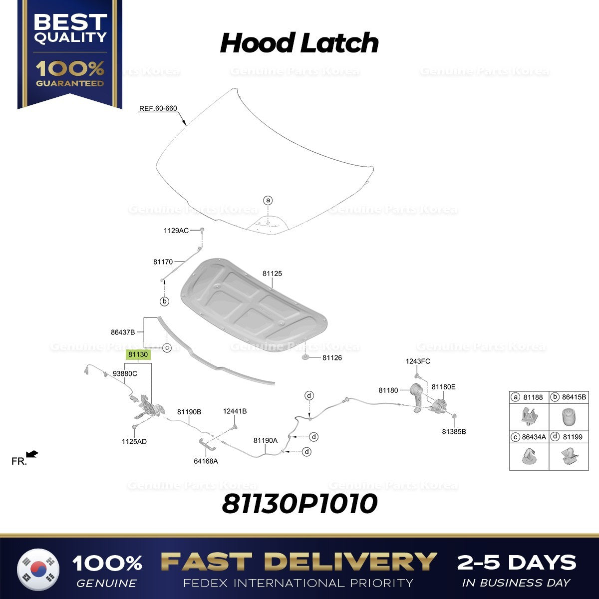 Genuine Hood Latch 81130P1010 for Kia Sportage