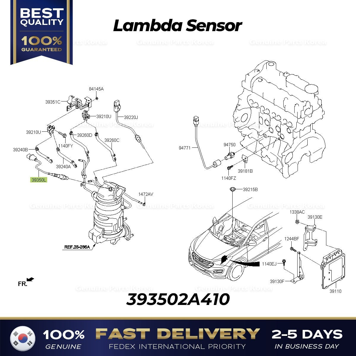 Genuine Lambda Sensor 393502A410 for Hyundai Tucson Kia Mohave