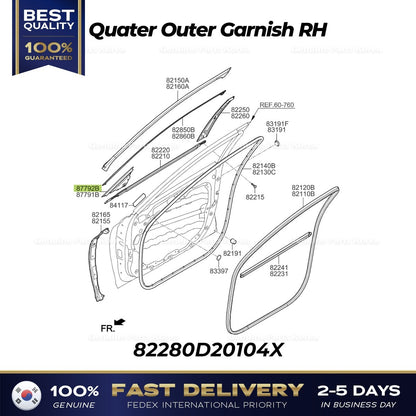 Genuine Quater Outer Garnish RH 82270D20104X 82280D20104X for Genesis G90