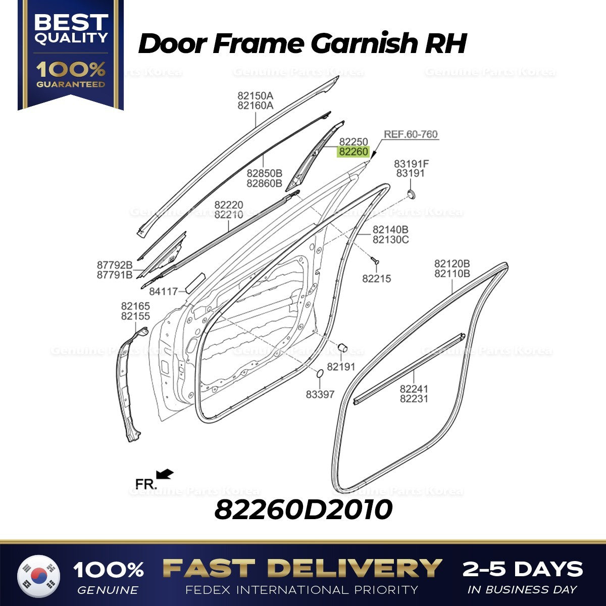 Genuine Door Frame Garnish RH 82260D2010 for Hyundai Genesis G90