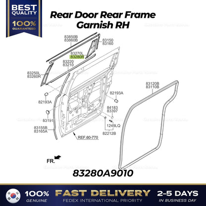 Genuine Rear Door Rear Frame Garnish RH 83280A9010 for Kia Sedona