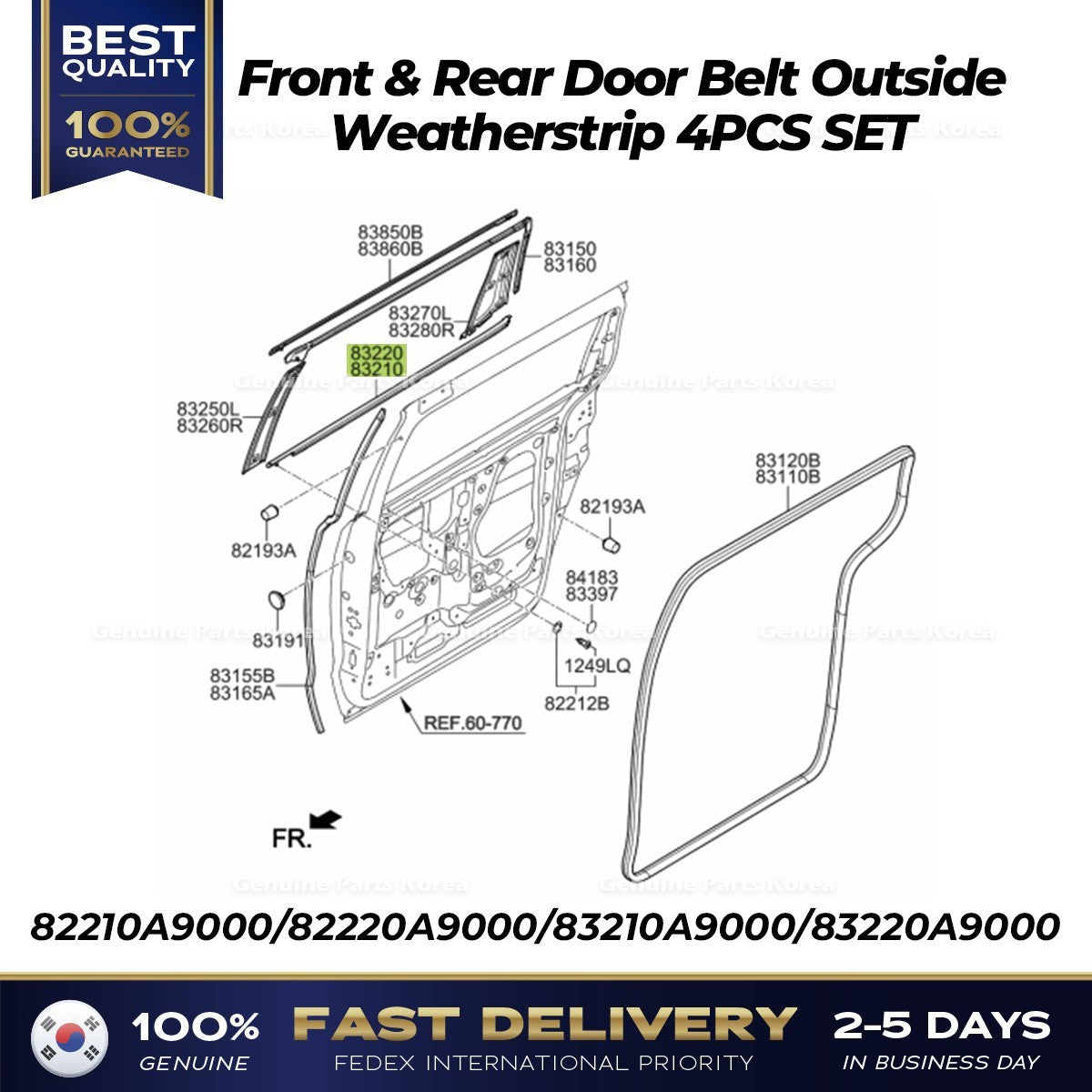 Genuine Front & Rear Door Belt Outside Weatherstrip 4PCS SET for Kia Sedona