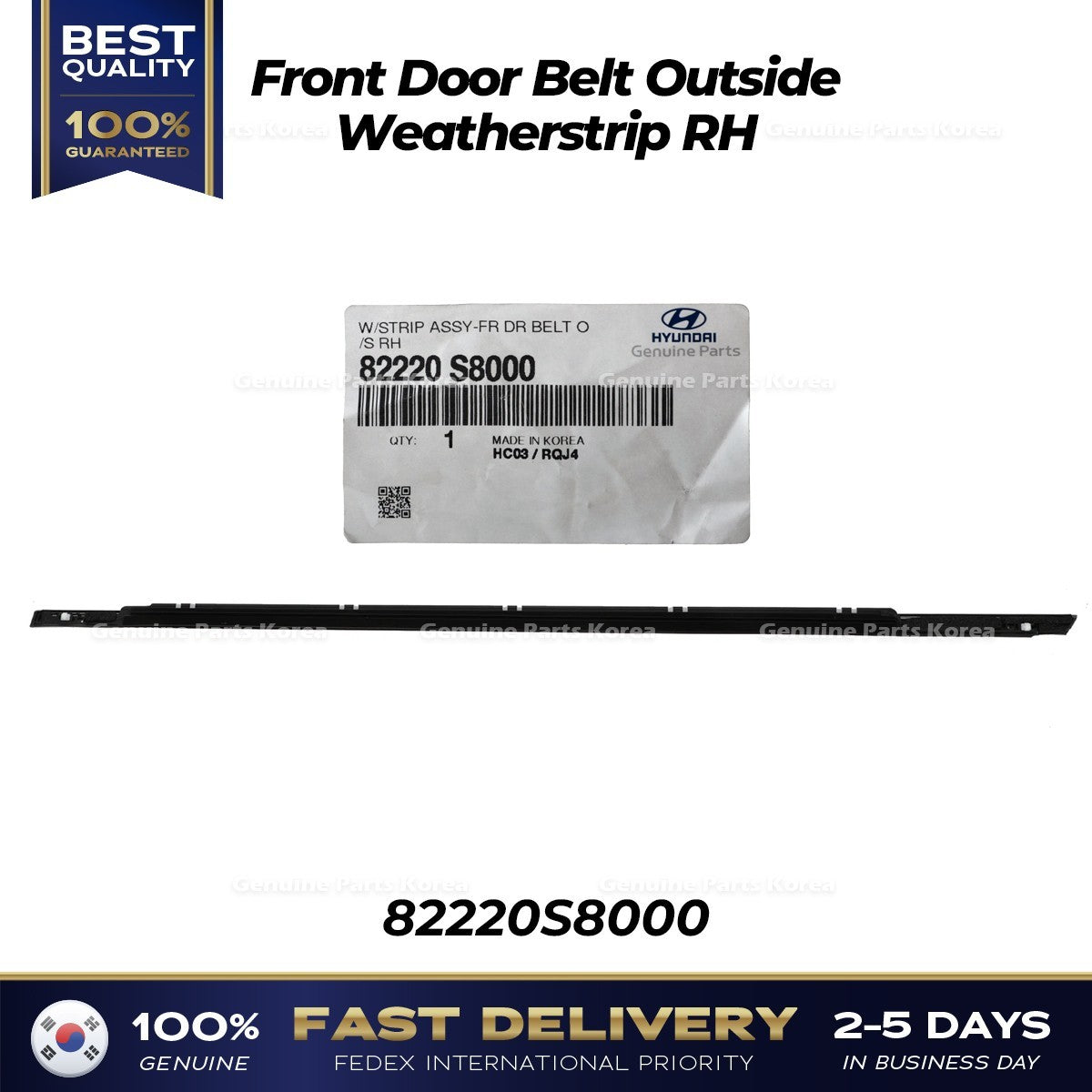 Genuine Front Door Belt Outside Weatherstrip RH 82220S8000 for Palisade