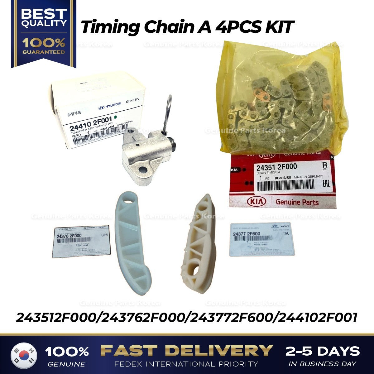 Genuine Timing Chain A 4PCS KIT 243512F000 for Hyundai Santa Fe