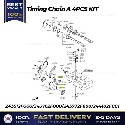 Genuine Timing Chain A 4PCS KIT 243512F000 for Hyundai Santa Fe