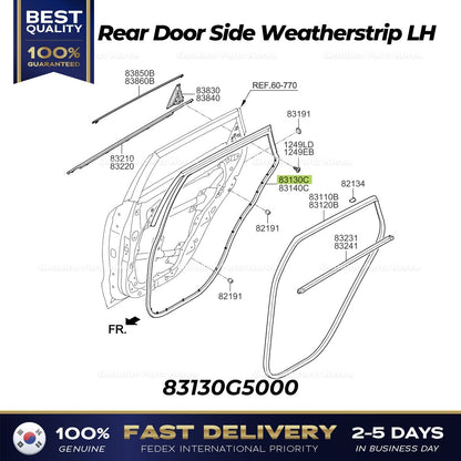 Genuine Rear Door Side Weatherstrip LH 83130G5000 for Kia Niro