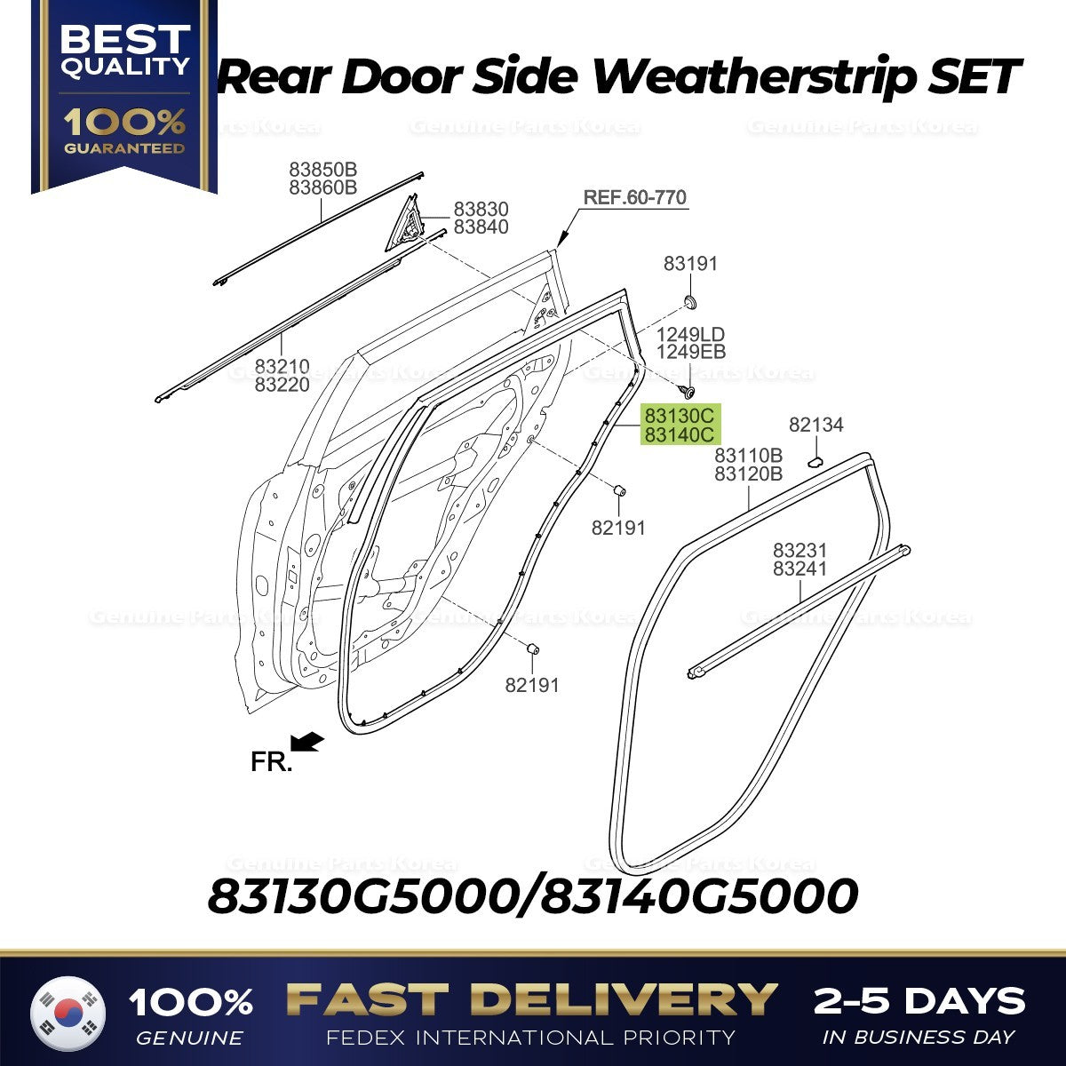Genuine Rear Door Side Weatherstrip SET 83130G5000 83140G5000 for Kia Niro
