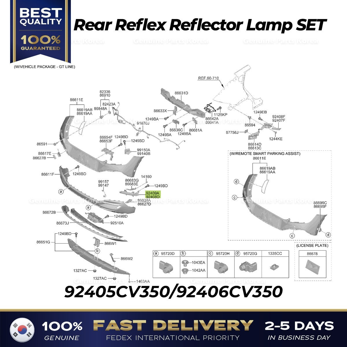 Genuine Rear Reflex Reflector Lamp SET 92405CV350 92406CV350 for Kia EV6