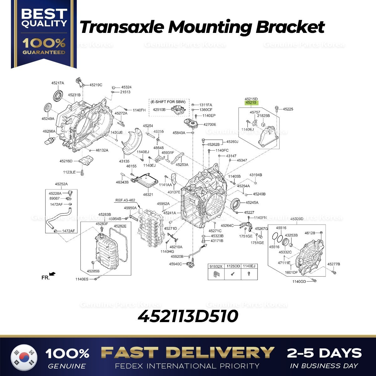 Genuine Transaxle Mounting Bracket 452113D510 for Hyundai Santa Fe Hybrid