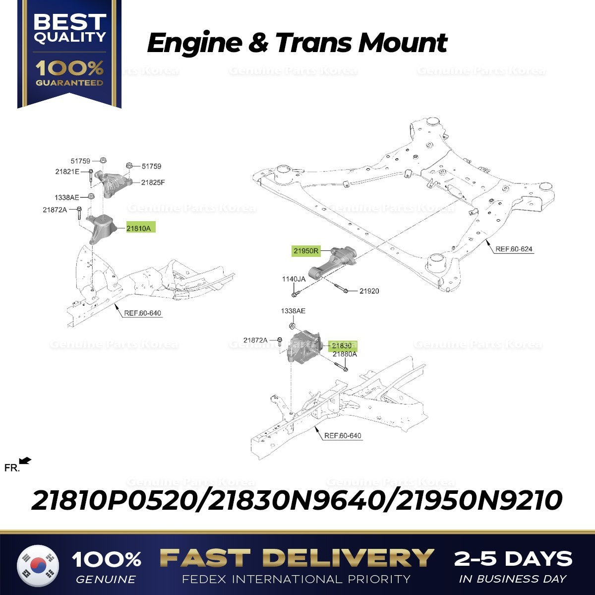 Genuine Engine & Trans Mount 21810P0520 21830N9640 21950N9210 for Tucson