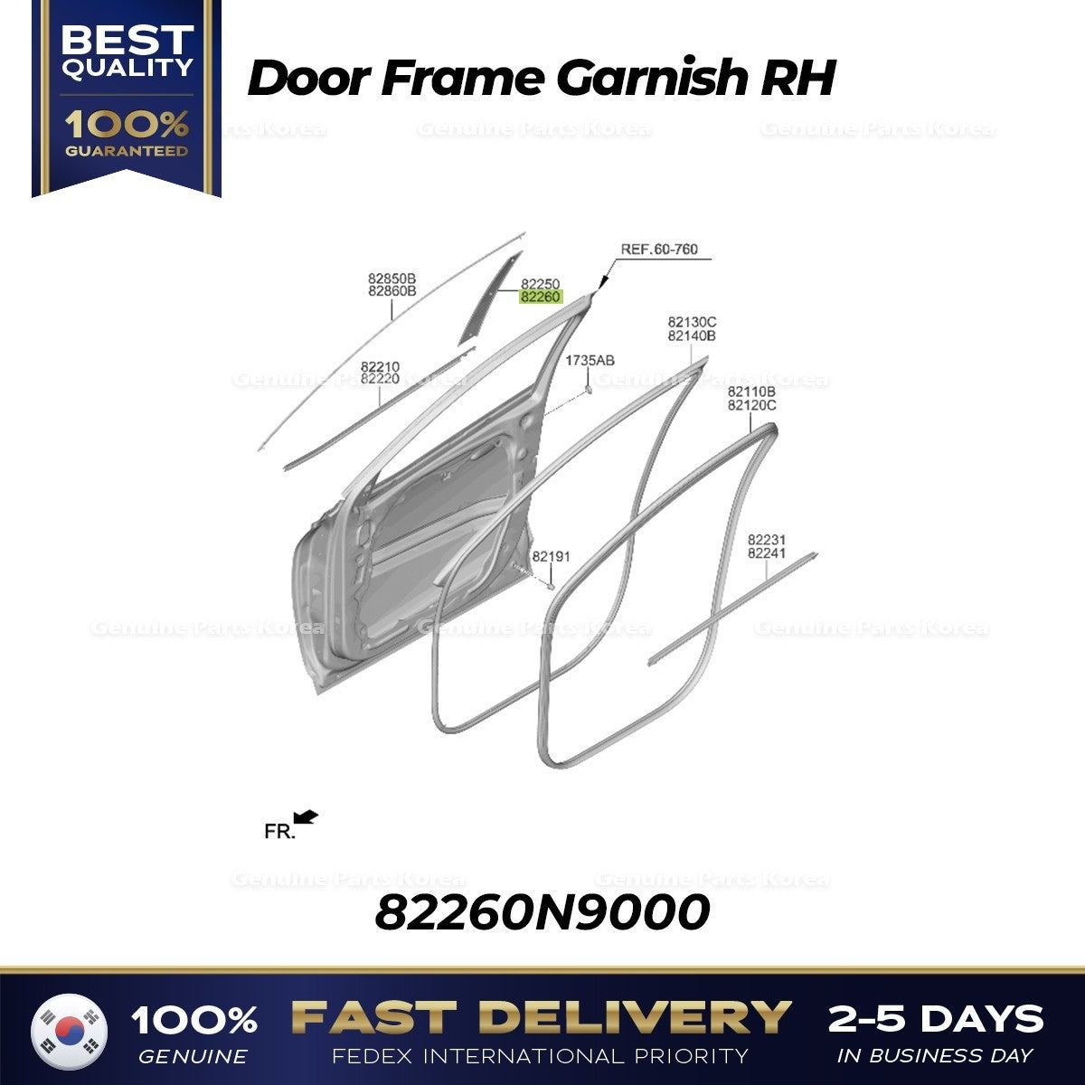 Genuine Door Frame Garnish RH 82260N9000 for Hyundai Tucson