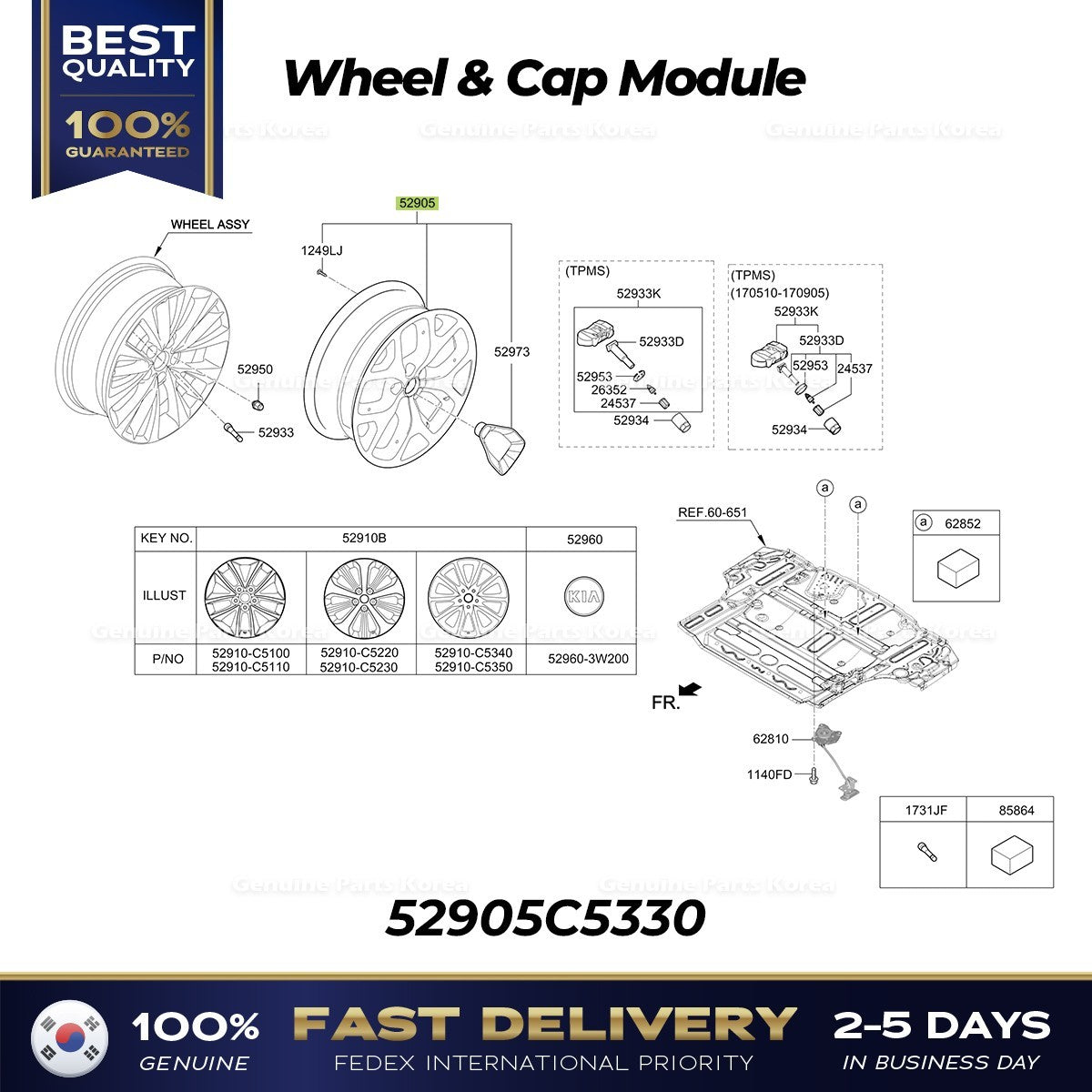 Genuine Wheel & Cap Module 52905C5330 for Kia Sorento