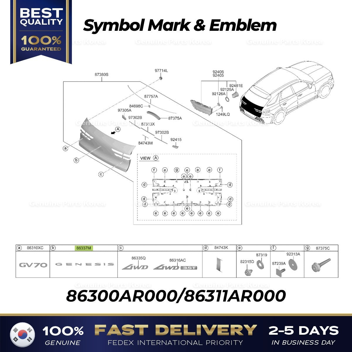Genuine Symbol Mark & Emblem 86300AR000 86311AR000 for Hyundai Genesis GV70