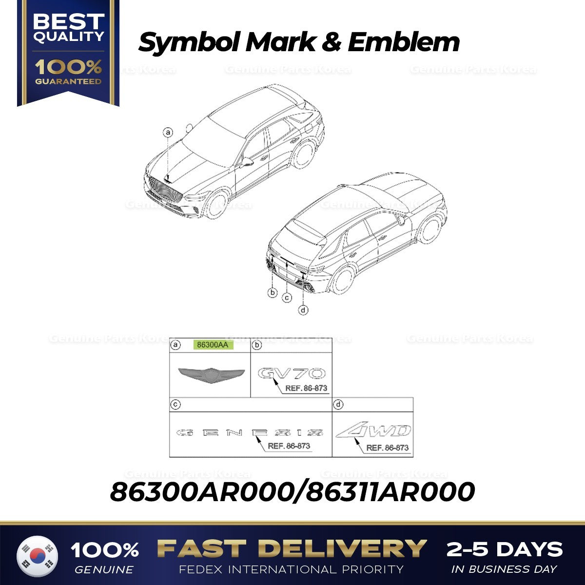 Genuine Symbol Mark & Emblem 86300AR000 86311AR000 for Hyundai Genesis GV70
