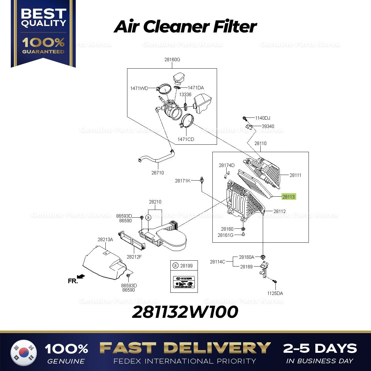 Genuine Air Cleaner Filter 281132W100 for Hyundai Santa Fe Kia Sorento