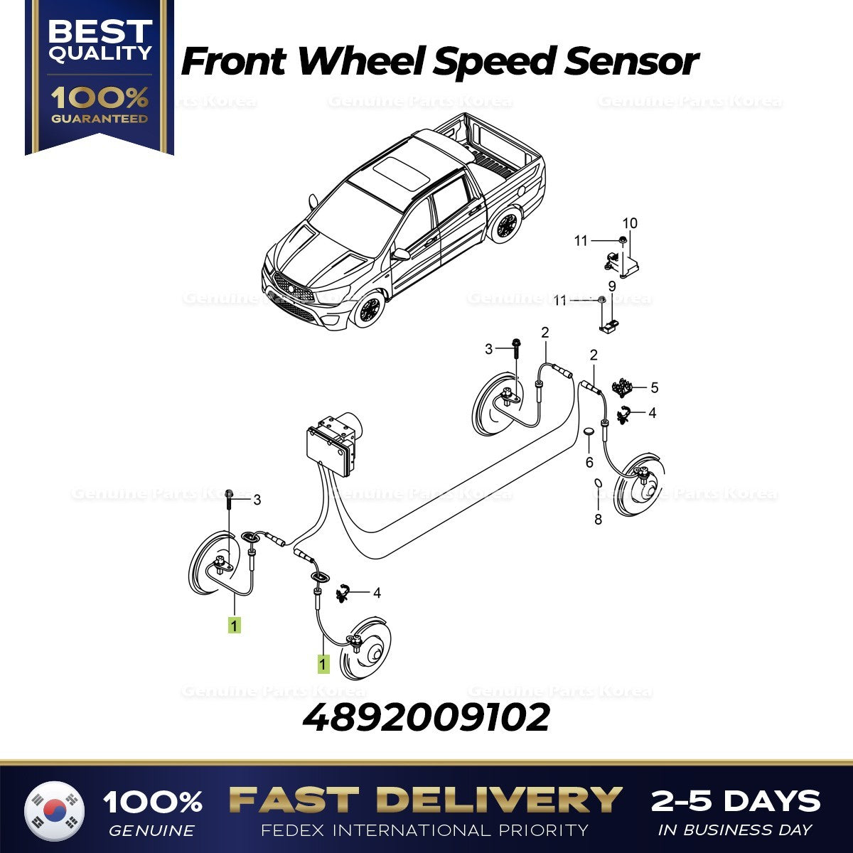Genuine Front Wheel Speed Sensor 4892009102 for Ssangyong Korando Sports