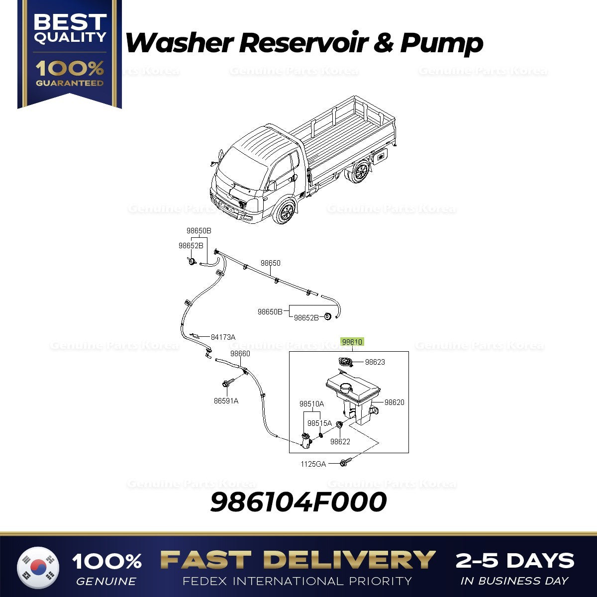 Genuine Washer Reservoir & Pump 986104F000 for Hyundai H100