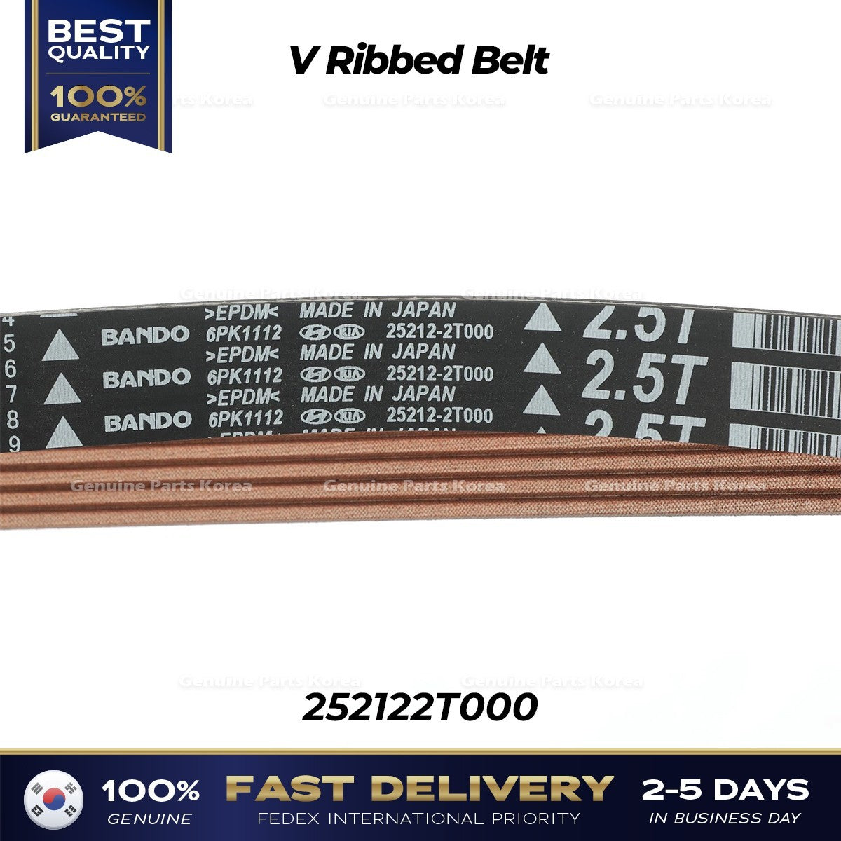 Genuine V Ribbed Belt 252122T000 for Hyundai Genesis G80 Kia Stinger