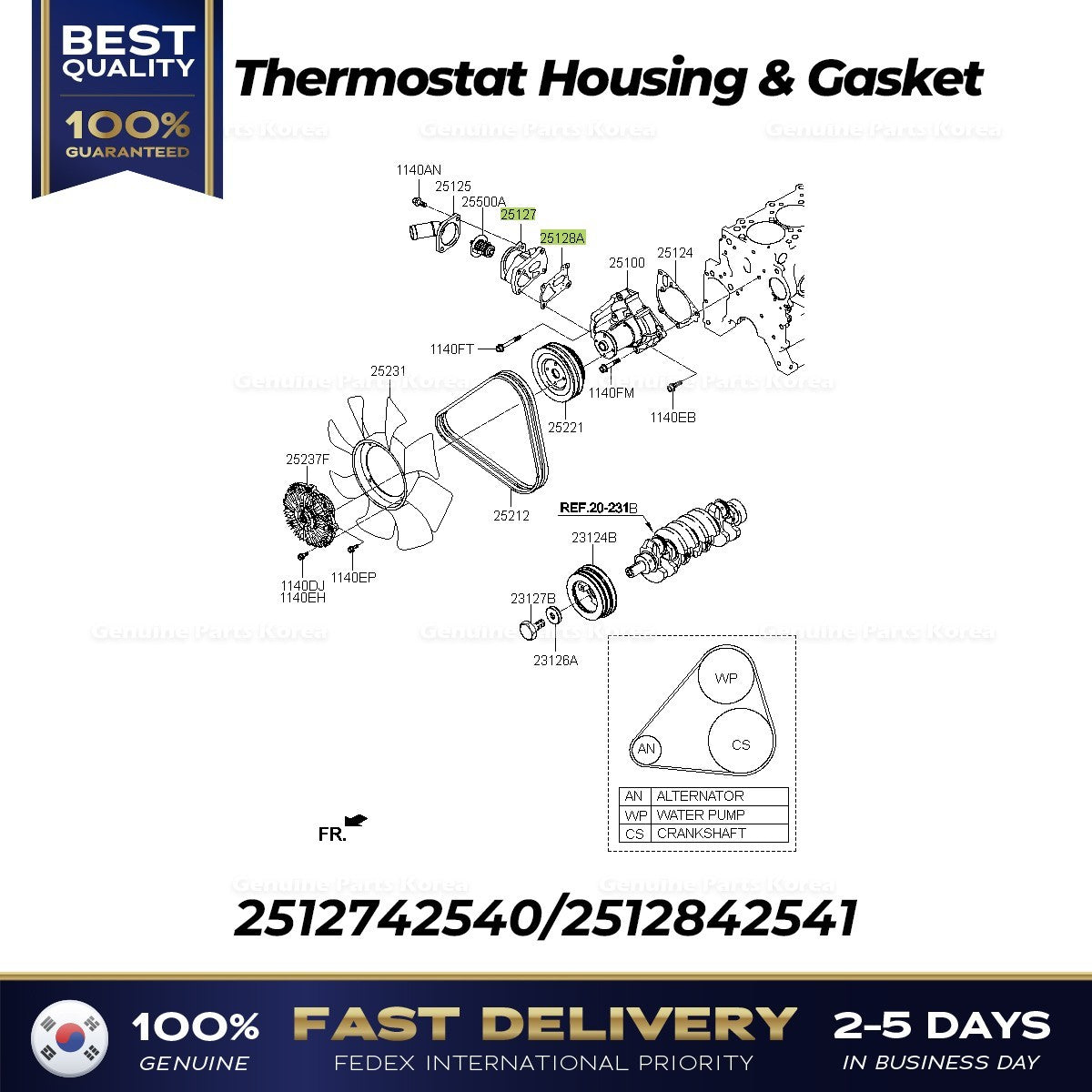 Genuine Thermostat Housing & Gasket 2512742540 for Hyundai H1 H100