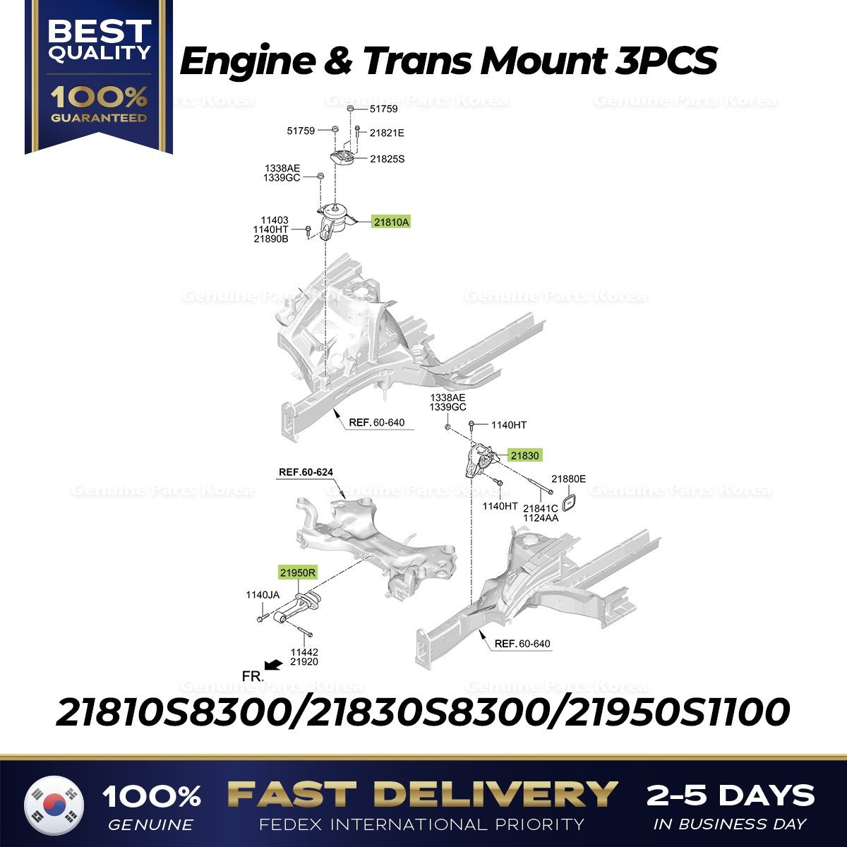 Genuine Engine & Trans Mount 3PCS for Hyundai Palisade 2WD