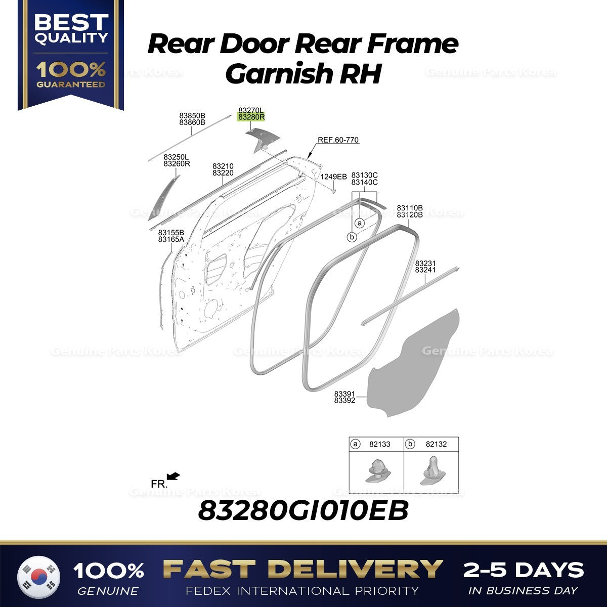 Genuine Rear Door Rear Frame Garnish RH 83280GI010EB for Hyundai Ioniq 5