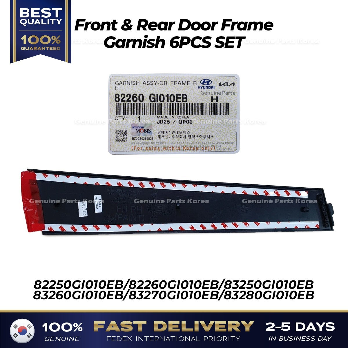 Genuine Front & Rear Door Frame Garnish 6PCS SET for Hyundai Ioniq 5