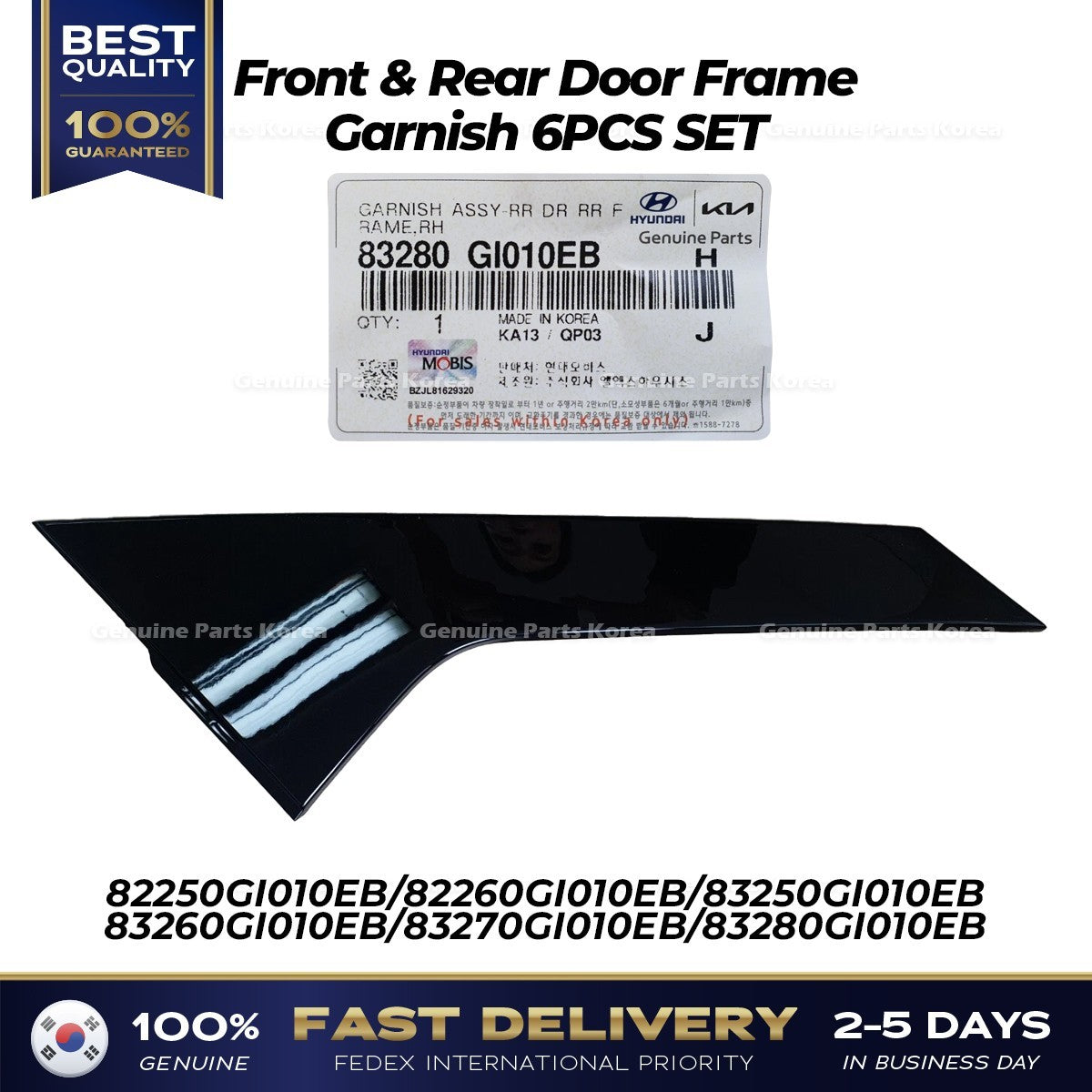 Genuine Front & Rear Door Frame Garnish 6PCS SET for Hyundai Ioniq 5