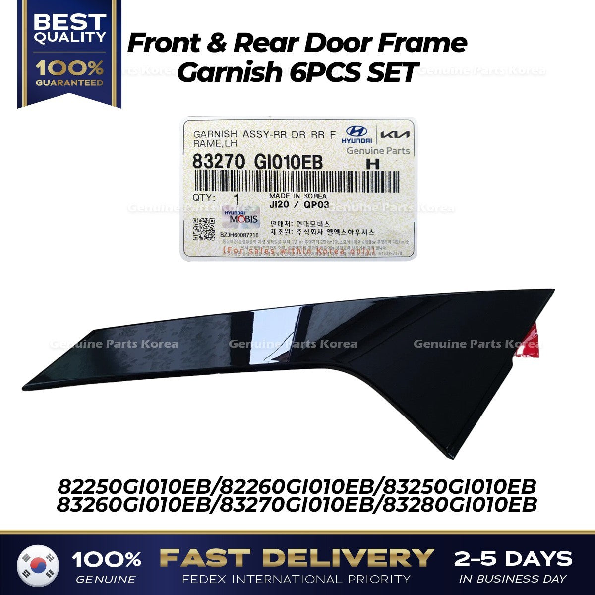Genuine Front & Rear Door Frame Garnish 6PCS SET for Hyundai Ioniq 5