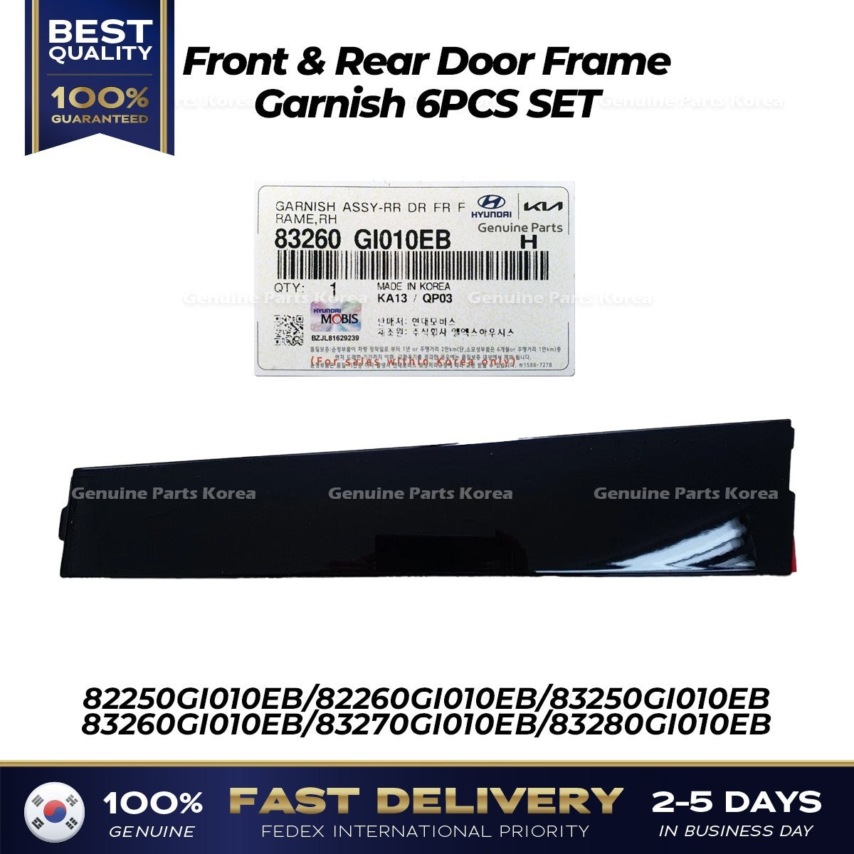 Genuine Front & Rear Door Frame Garnish 6PCS SET for Hyundai Ioniq 5