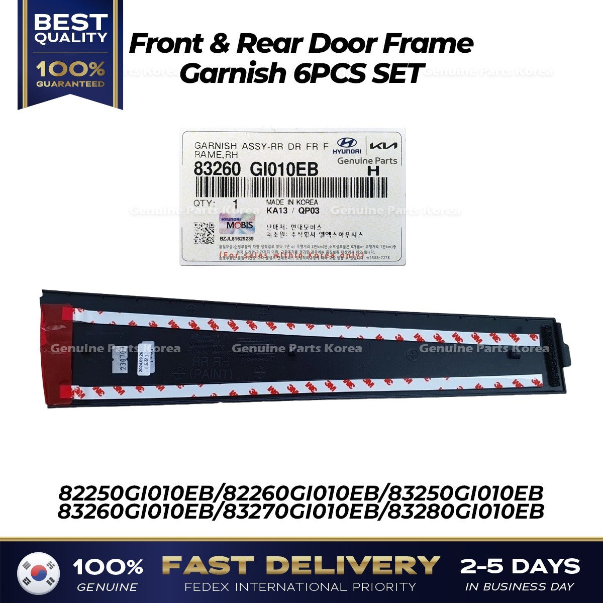 Genuine Front & Rear Door Frame Garnish 6PCS SET for Hyundai Ioniq 5