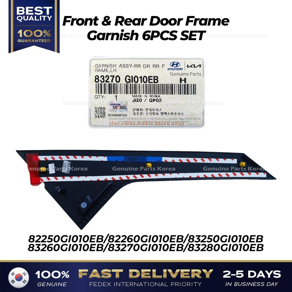 Genuine Front & Rear Door Frame Garnish 6PCS SET for Hyundai Ioniq 5