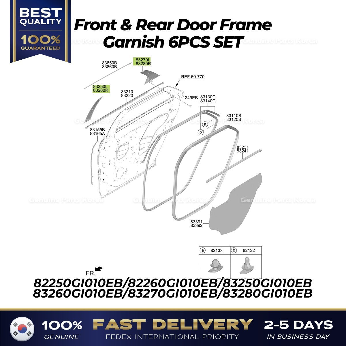 Genuine Front & Rear Door Frame Garnish 6PCS SET for Hyundai Ioniq 5