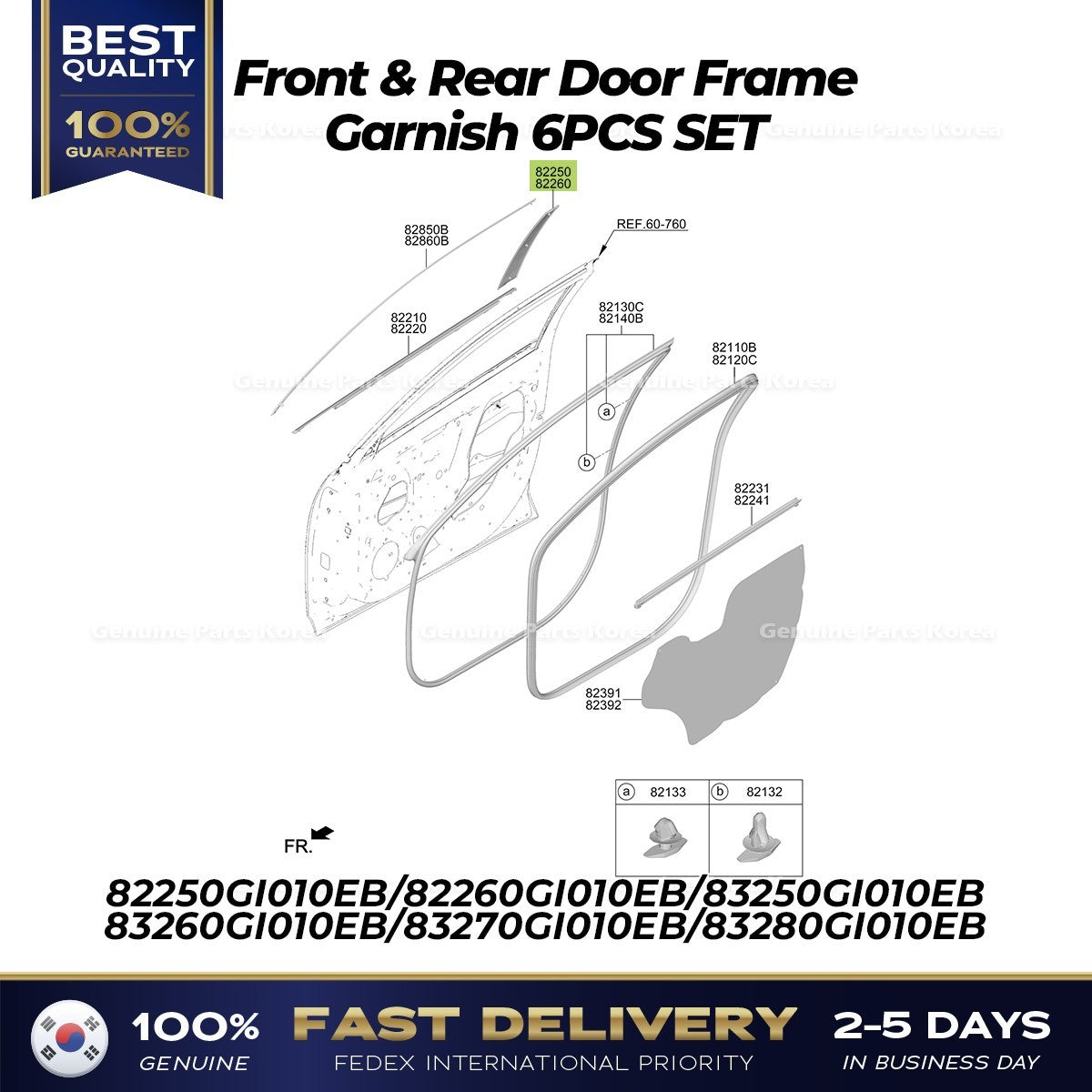 Genuine Front & Rear Door Frame Garnish 6PCS SET for Hyundai Ioniq 5
